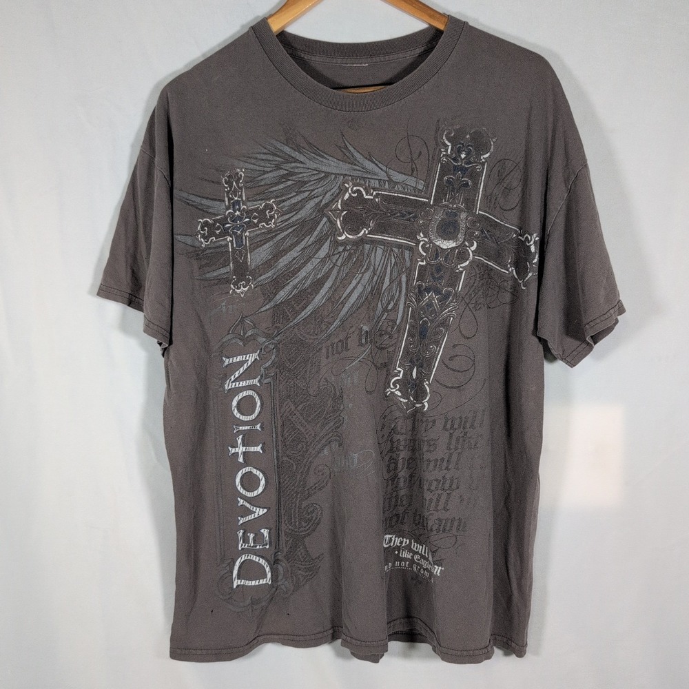 Vintage Y2K Gothic Angel Wings Cross Grunge T-Shirt Men's Size Large